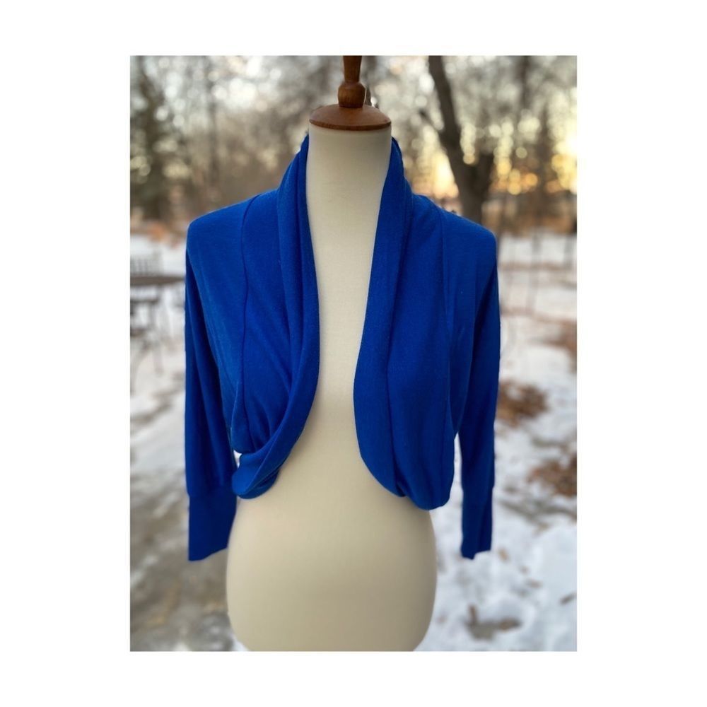 Y2K Blue Knit Cardigan Bolero Jacket Shrug Jersey Knit Sz XS